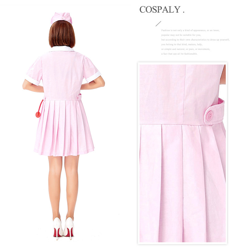 Halloween Sweet and Cute Nurse Costume Role-Playing Pink and White Adult Nurse Dress with Peter Pan Collar