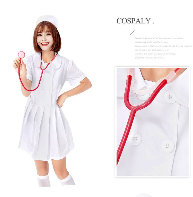 Halloween Sweet and Cute Nurse Costume Role-Playing Pink and White Adult Nurse Dress with Peter Pan Collar