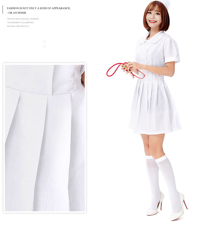 Halloween Sweet and Cute Nurse Costume Role-Playing Pink and White Adult Nurse Dress with Peter Pan Collar