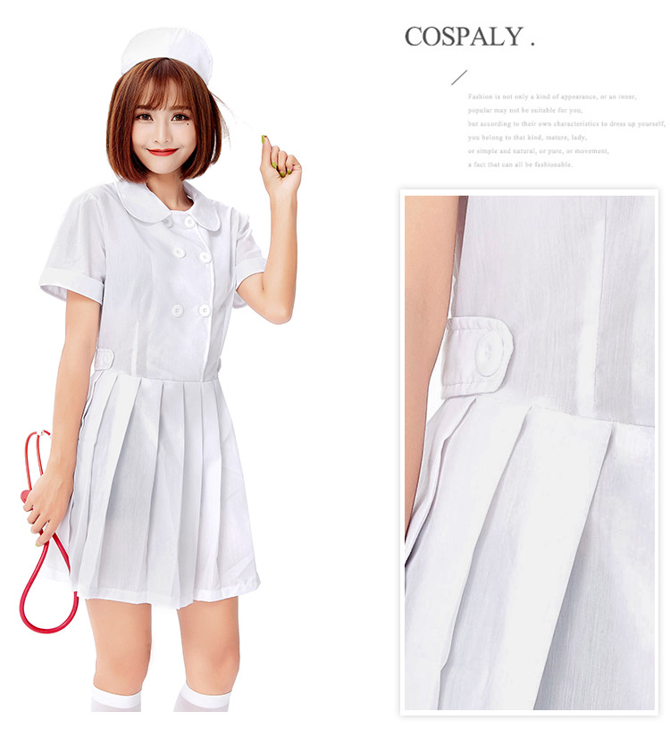 Halloween Sweet and Cute Nurse Costume Role-Playing Pink and White Adult Nurse Dress with Peter Pan Collar