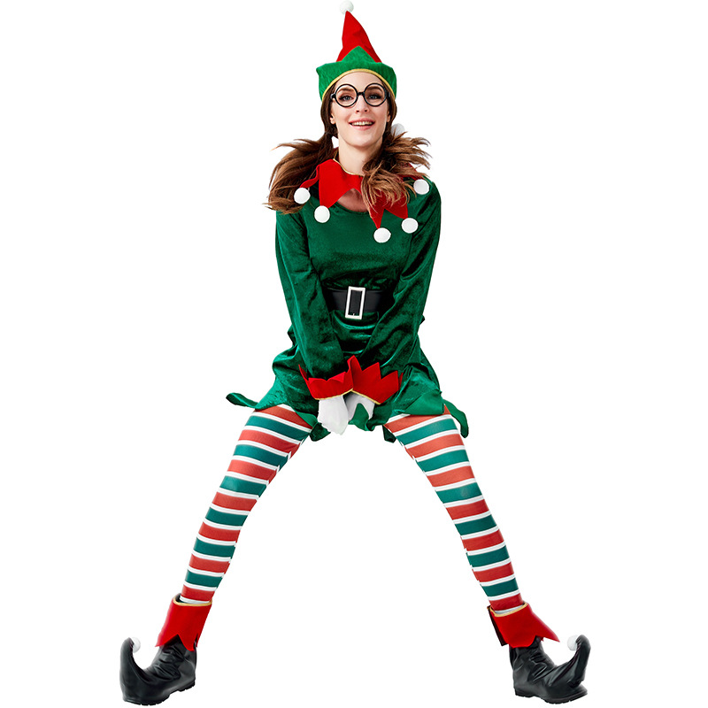 Adult women's Christmas elf dress set, Christmas and Halloween party stage costume