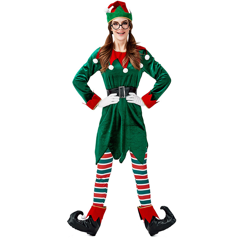 Adult women's Christmas elf dress set, Christmas and Halloween party stage costume