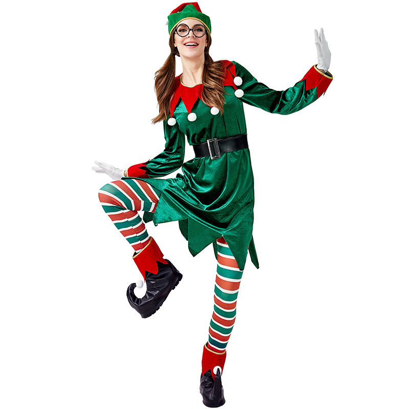Adult women's Christmas elf dress set, Christmas and Halloween party stage costume