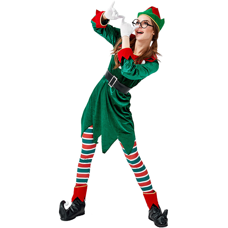 Adult women's Christmas elf dress set, Christmas and Halloween party stage costume