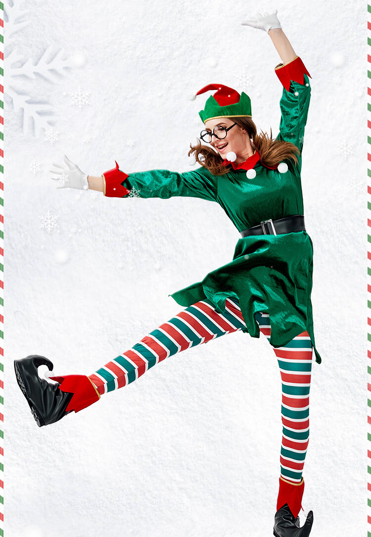 Adult women's Christmas elf dress set, Christmas and Halloween party stage costume