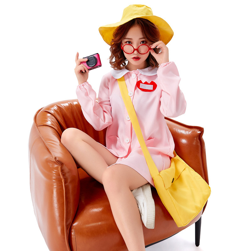 Halloween cosplay costume, adult pink everyday Japanese style childcare worker outfit, kindergarten parent-child stage performance costume