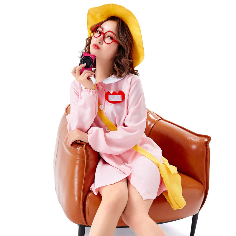 Halloween cosplay costume, adult pink everyday Japanese style childcare worker outfit, kindergarten parent-child stage performance costume