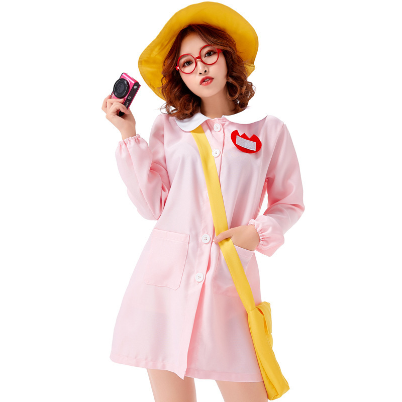 Halloween cosplay costume, adult pink everyday Japanese style childcare worker outfit, kindergarten parent-child stage performance costume