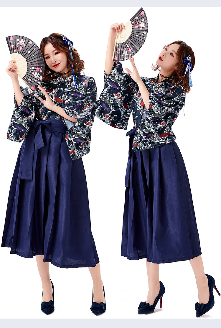 Cute and girly everyday outfit, koi streamer with digital print, modified kimono, pleated skirt, anime convention attire.