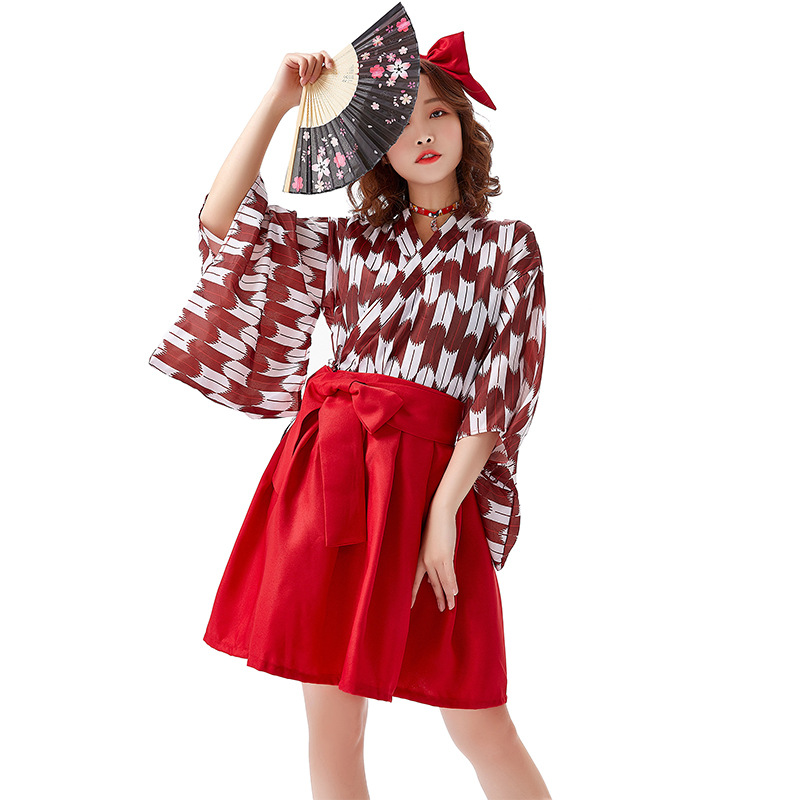Yaba-grip/carp streamer digital print modified kimono pleated skirt long skirt everyday outfit restaurant waiter uniform