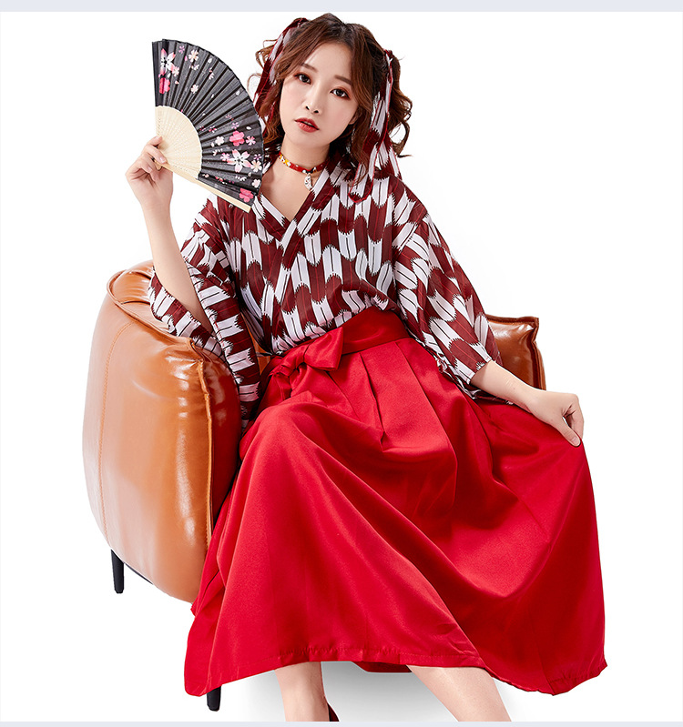 Yaba-grip/carp streamer digital print modified kimono pleated skirt long skirt everyday outfit restaurant waiter uniform
