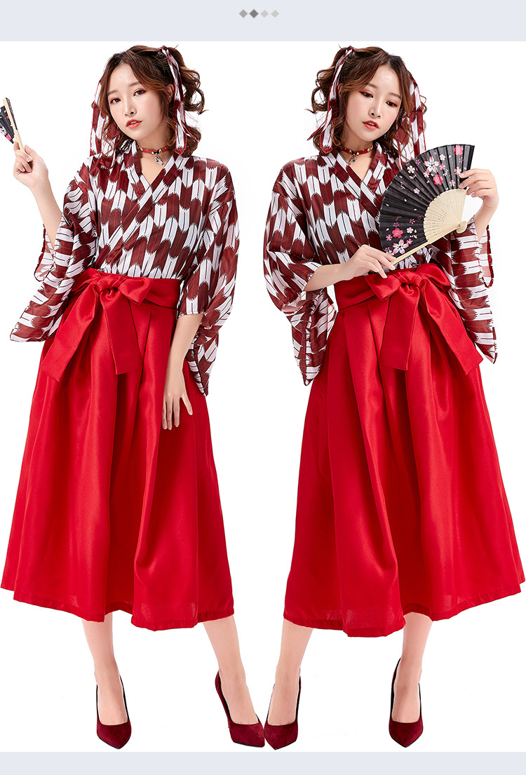 Yaba-grip/carp streamer digital print modified kimono pleated skirt long skirt everyday outfit restaurant waiter uniform