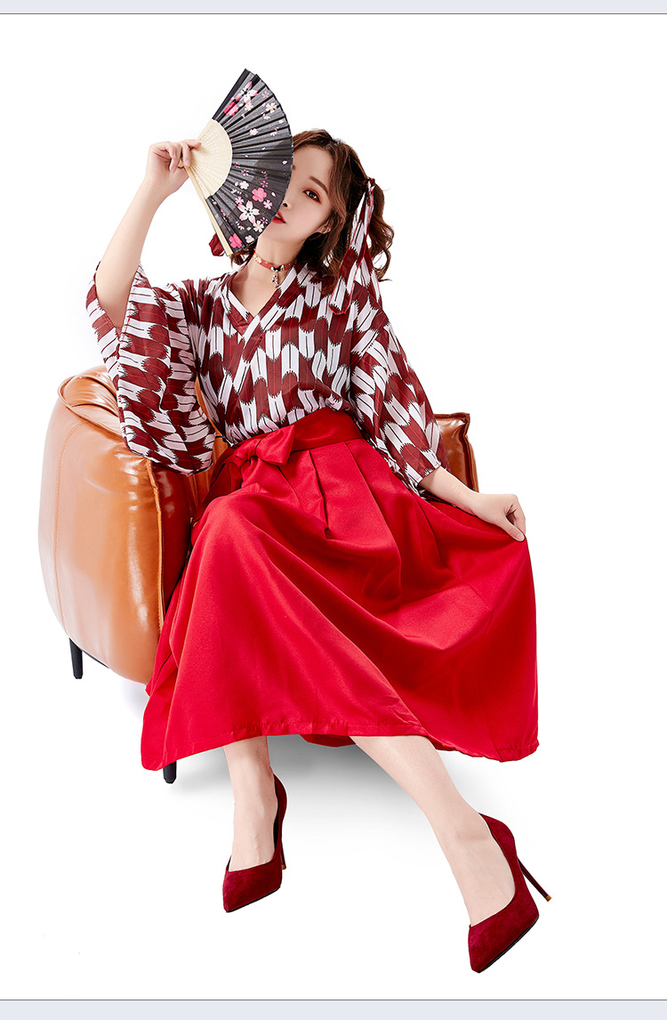 Yaba-grip/carp streamer digital print modified kimono pleated skirt long skirt everyday outfit restaurant waiter uniform