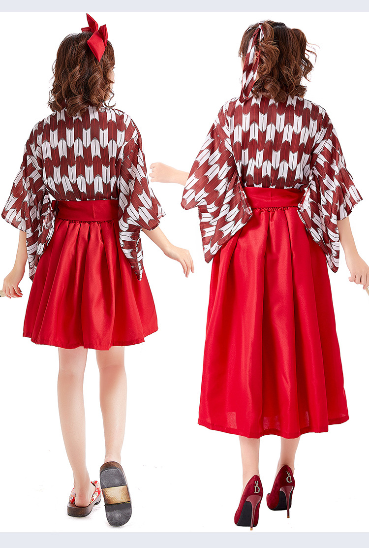 Yaba-grip/carp streamer digital print modified kimono pleated skirt long skirt everyday outfit restaurant waiter uniform