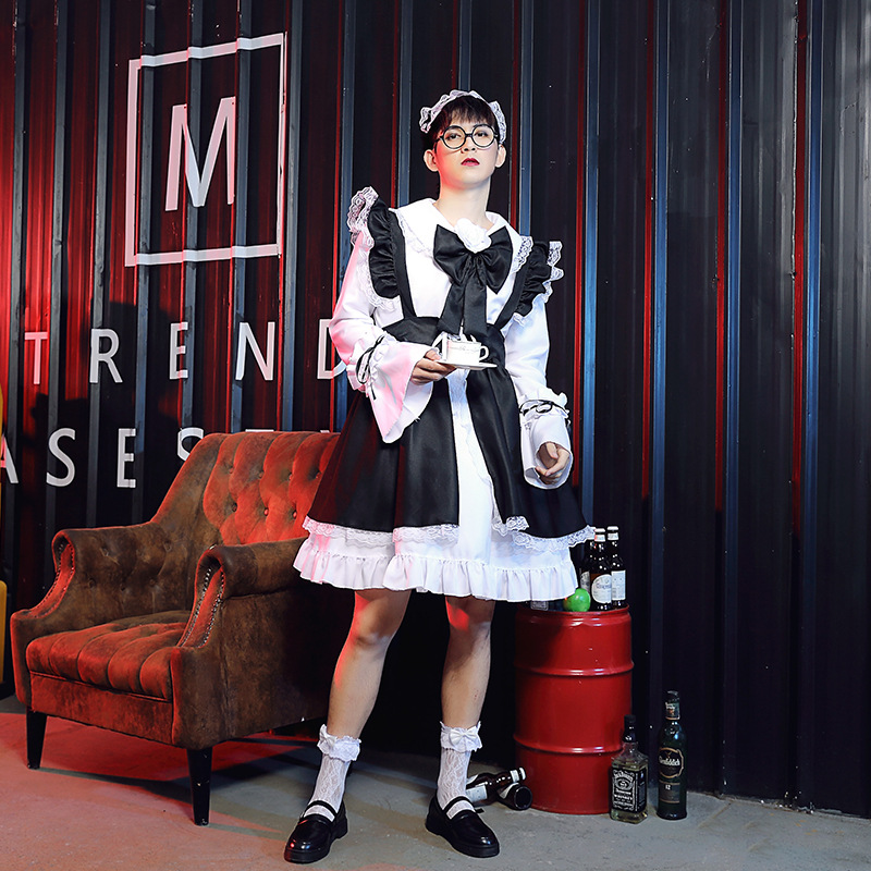 Black and white Lolita fashion maid outfit Lolita dress women's clothing boss dress wish