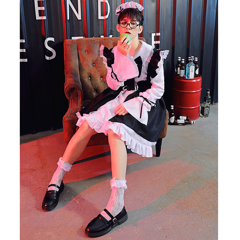 Black and white Lolita fashion maid outfit Lolita dress women's clothing boss dress wish