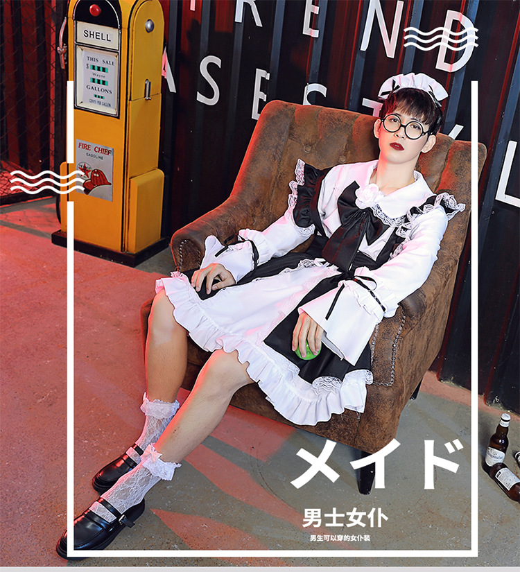 Black and white Lolita fashion maid outfit Lolita dress women's clothing boss dress wish