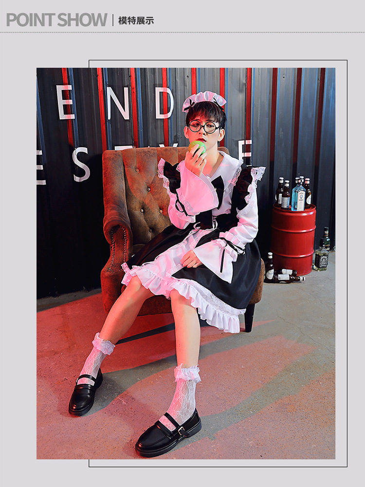 Black and white Lolita fashion maid outfit Lolita dress women's clothing boss dress wish