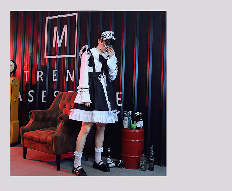 Black and white Lolita fashion maid outfit Lolita dress women's clothing boss dress wish