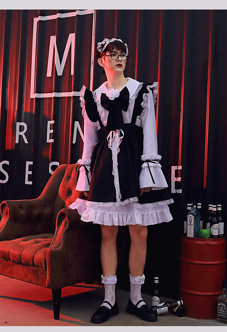Black and white Lolita fashion maid outfit Lolita dress women's clothing boss dress wish
