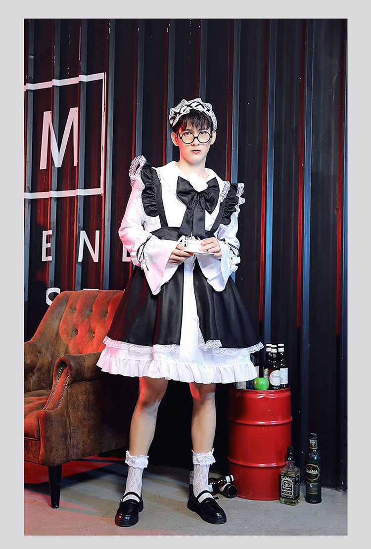 Black and white Lolita fashion maid outfit Lolita dress women's clothing boss dress wish