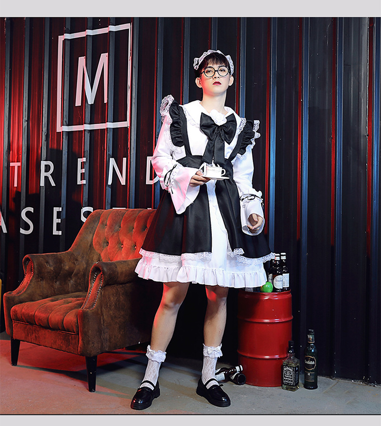 Black and white Lolita fashion maid outfit Lolita dress women's clothing boss dress wish