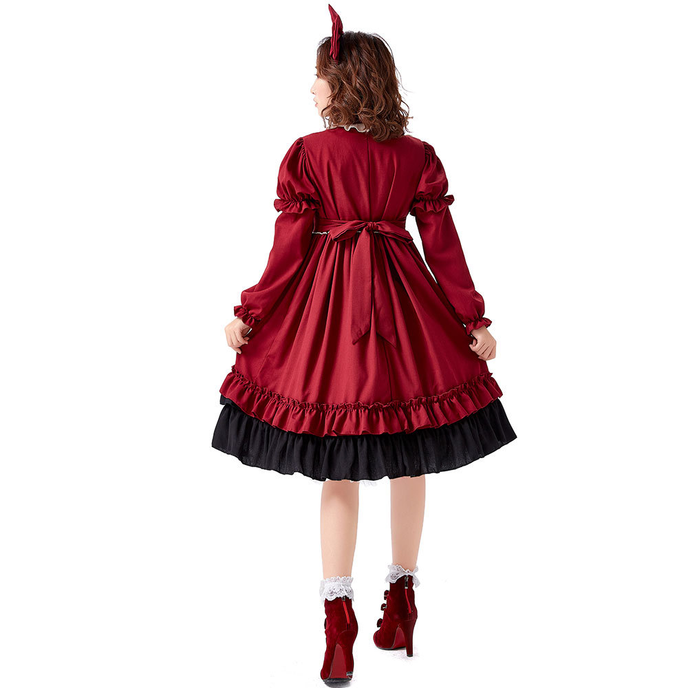 Burgundy Lolita Dress Halloween Lolita Princess Dress Cosplay Costume Detachable Sleeves Dress
