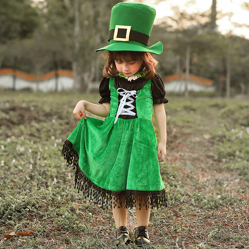Halloween costume for girls, European ethnic culture, St. Patrick's Day performance costume, Irish fairy game costume