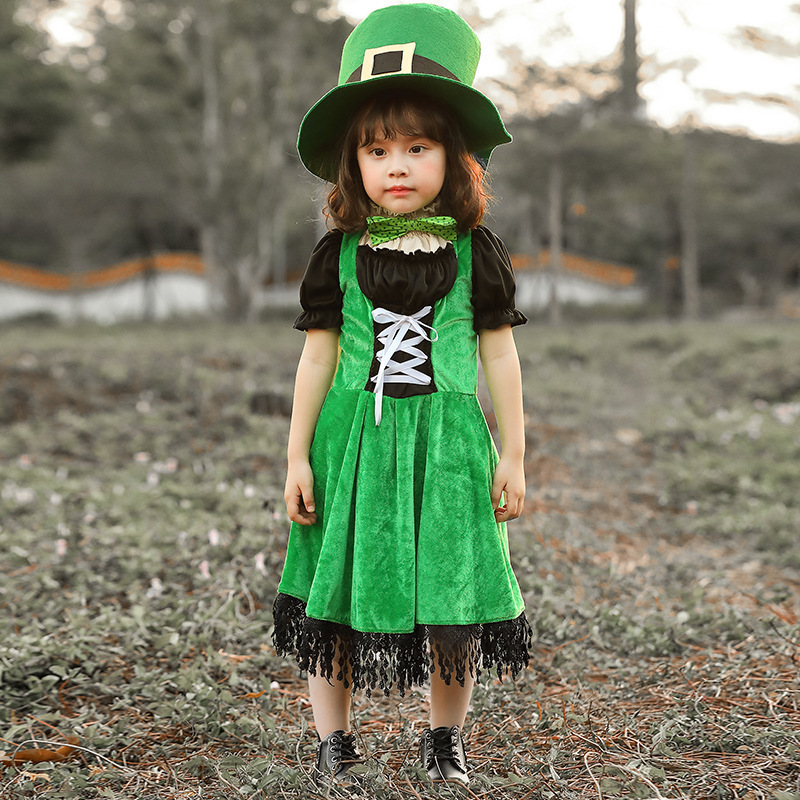 Halloween costume for girls, European ethnic culture, St. Patrick's Day performance costume, Irish fairy game costume