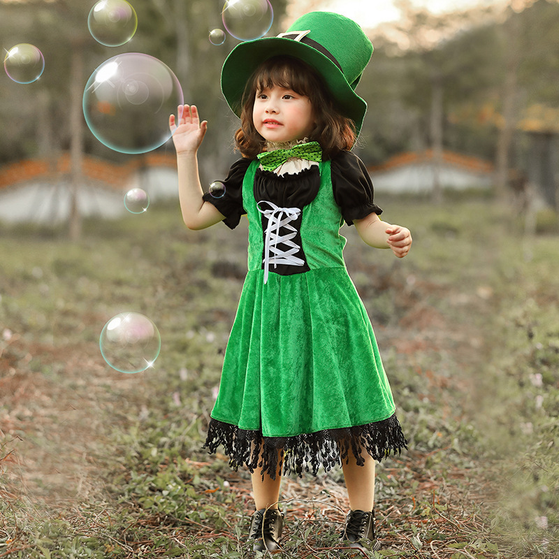 Halloween costume for girls, European ethnic culture, St. Patrick's Day performance costume, Irish fairy game costume