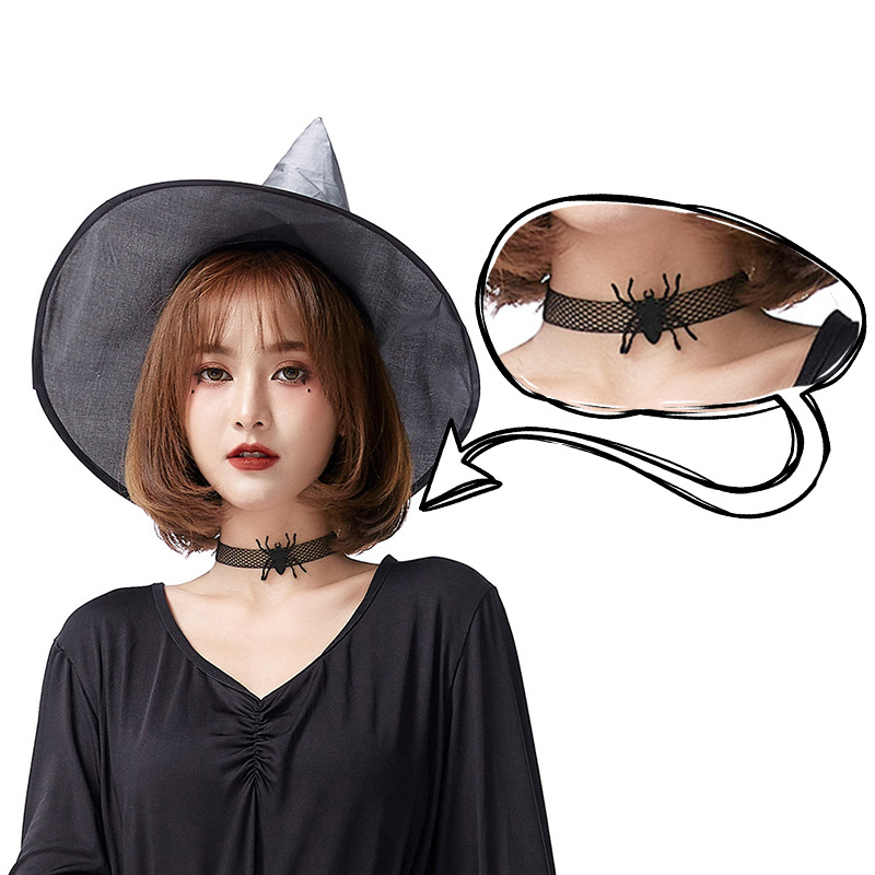 Dark Gothic style party spider web necklace black handmade clavicle chain short necklace jewelry neckband