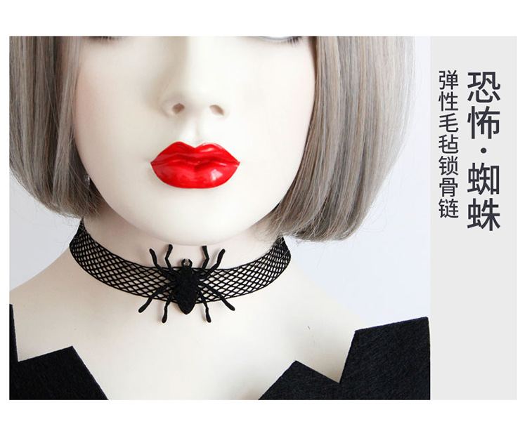 Dark Gothic style party spider web necklace black handmade clavicle chain short necklace jewelry neckband
