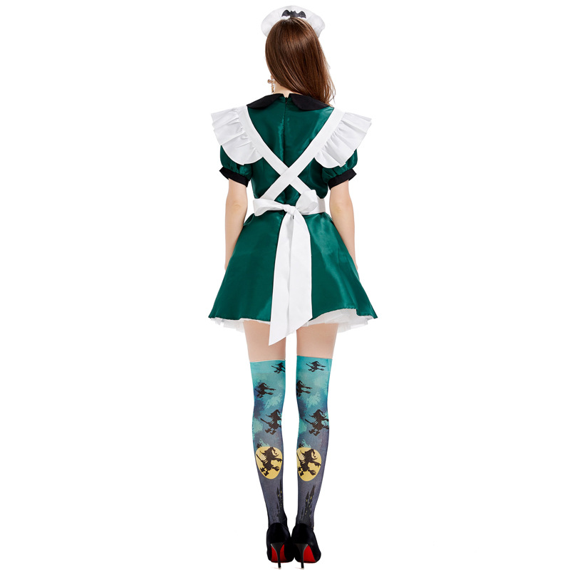 Adult cosplay parent-child costume Halloween magic broom maid outfit evil bat green mini skirt costume