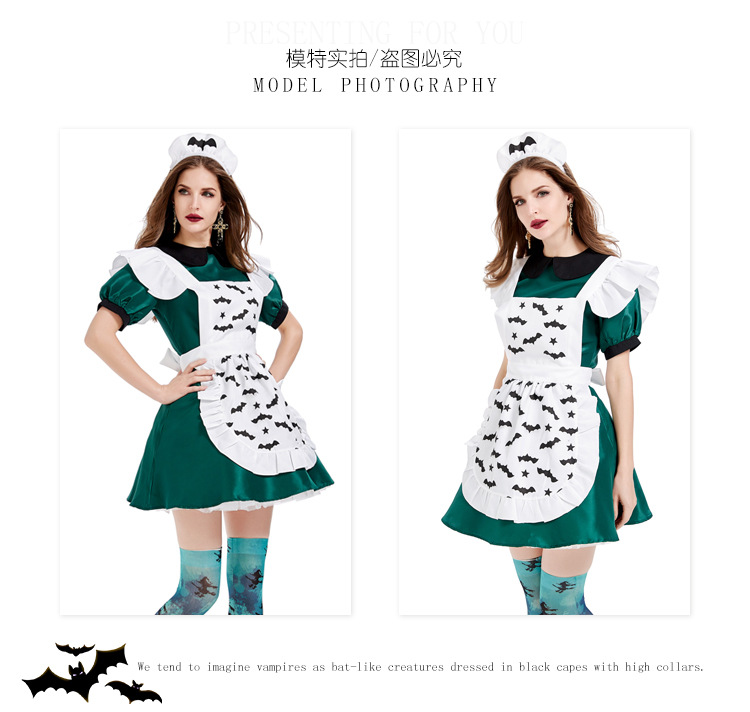 Adult cosplay parent-child costume Halloween magic broom maid outfit evil bat green mini skirt costume