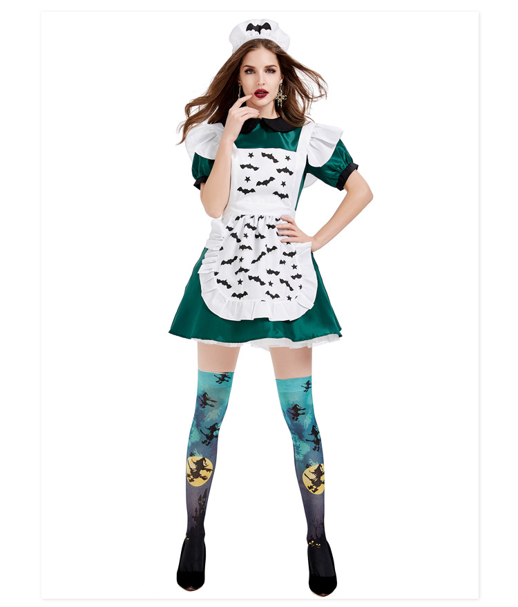 Adult cosplay parent-child costume Halloween magic broom maid outfit evil bat green mini skirt costume