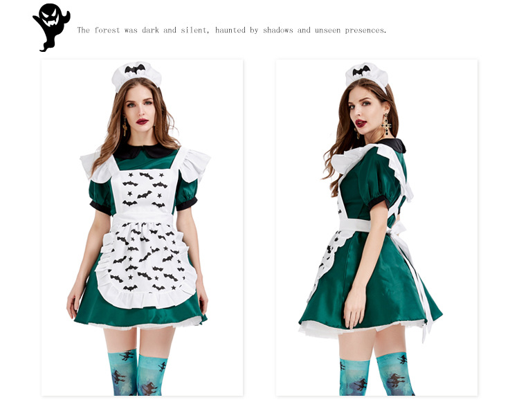 Adult cosplay parent-child costume Halloween magic broom maid outfit evil bat green mini skirt costume