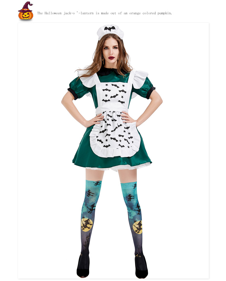 Adult cosplay parent-child costume Halloween magic broom maid outfit evil bat green mini skirt costume