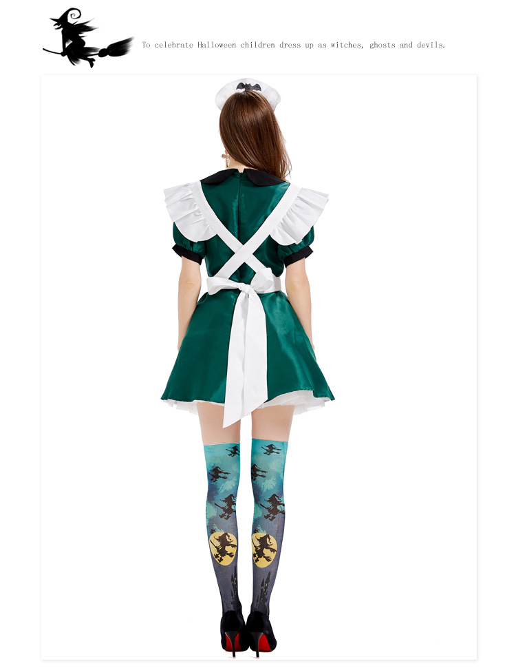 Adult cosplay parent-child costume Halloween magic broom maid outfit evil bat green mini skirt costume