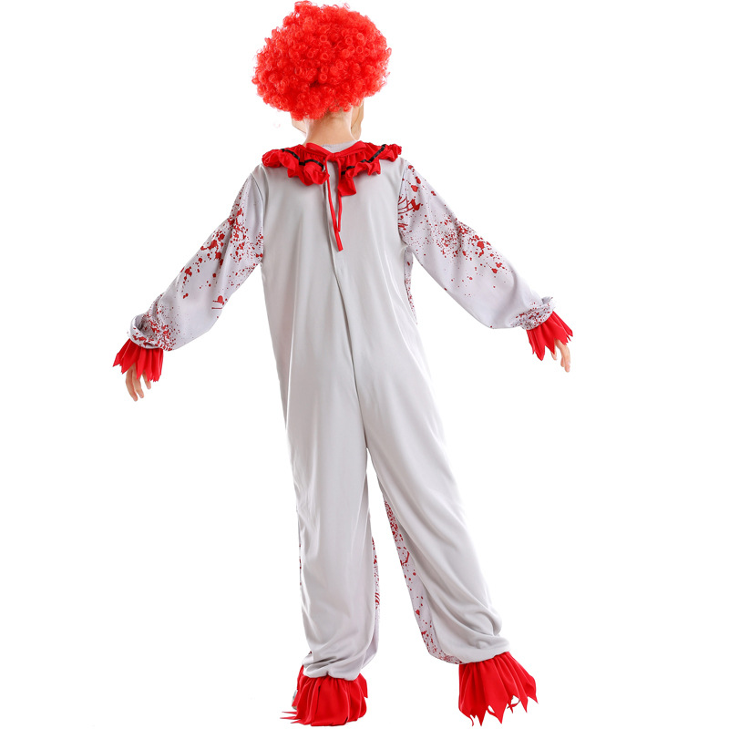 Halloween costume, evil clown mask, wig set, boy's haunted house party, horror cosplay bodysuit