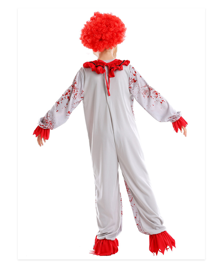 Halloween costume, evil clown mask, wig set, boy's haunted house party, horror cosplay bodysuit