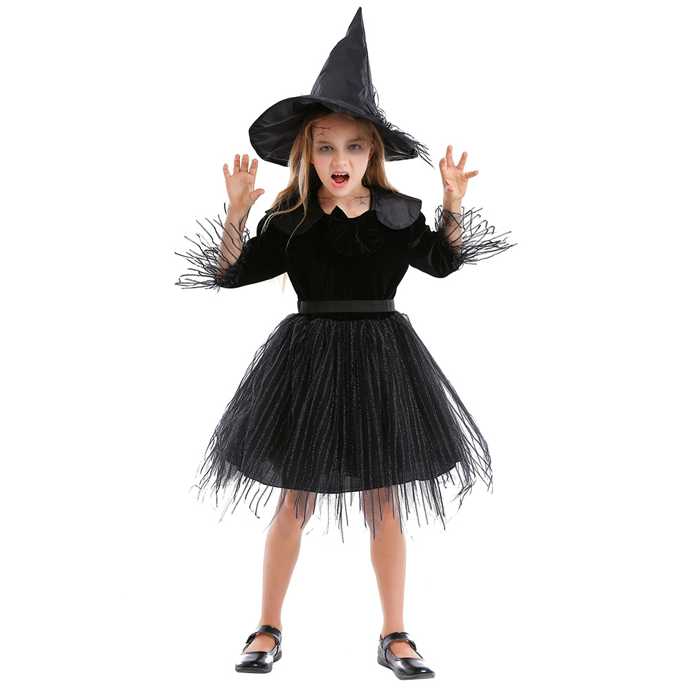 Children's Halloween costume: black and burgundy tulle princess dress, little witch cosplay, witch children's clothing
