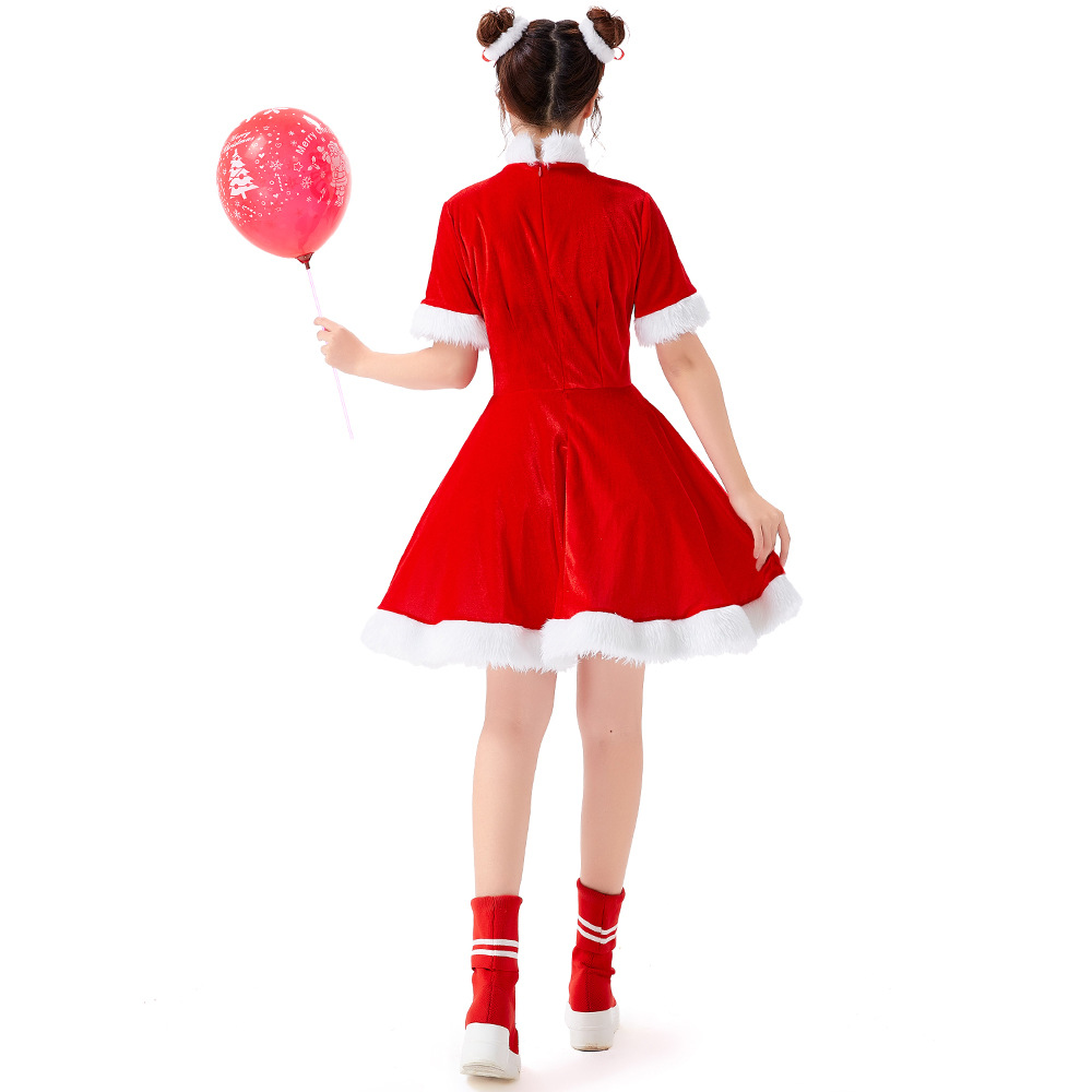 Christmas costume: Retro Republic of China style red festive dress with shawl; New Year's Day performance costume.