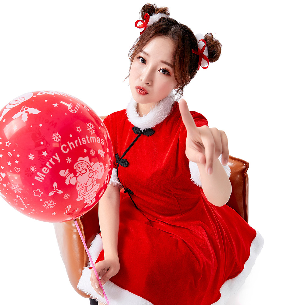 Christmas costume: Retro Republic of China style red festive dress with shawl; New Year's Day performance costume.