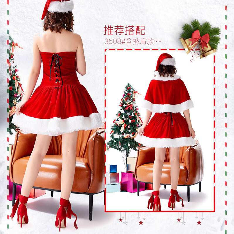 Christmas costumes, Japanese party outfits, strapless Christmas girl dress, puffy mini skirt