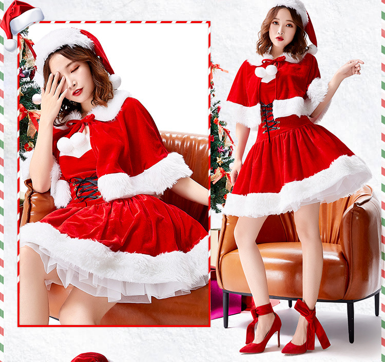 Christmas costumes, Japanese party outfits, strapless Christmas girl dress, puffy mini skirt