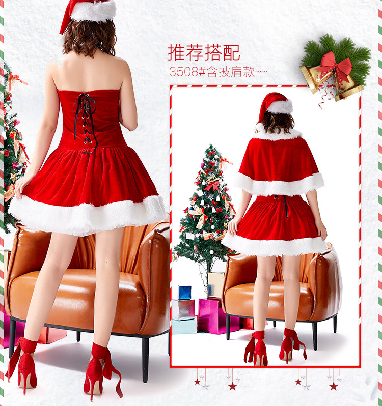 Christmas costumes, Japanese party outfits, strapless Christmas girl dress, puffy mini skirt