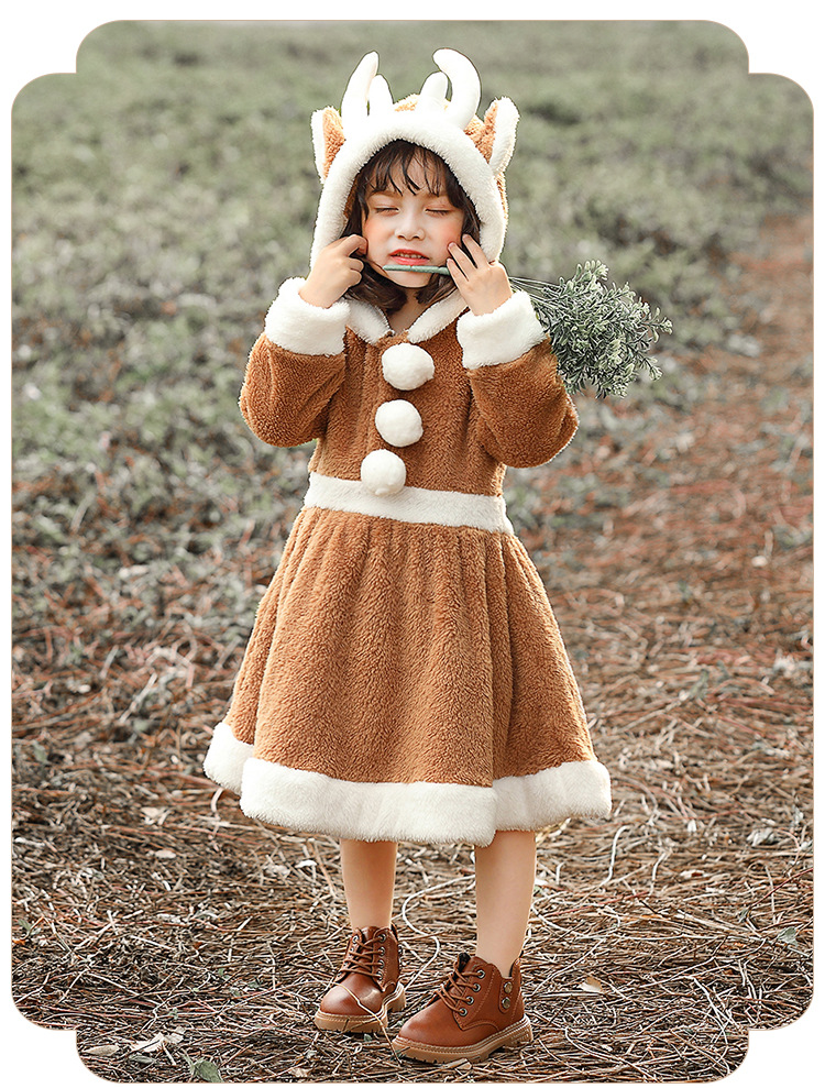 Christmas cosplay animal costume, Christmas reindeer skirt, role-playing coral fleece loungewear/performance costume