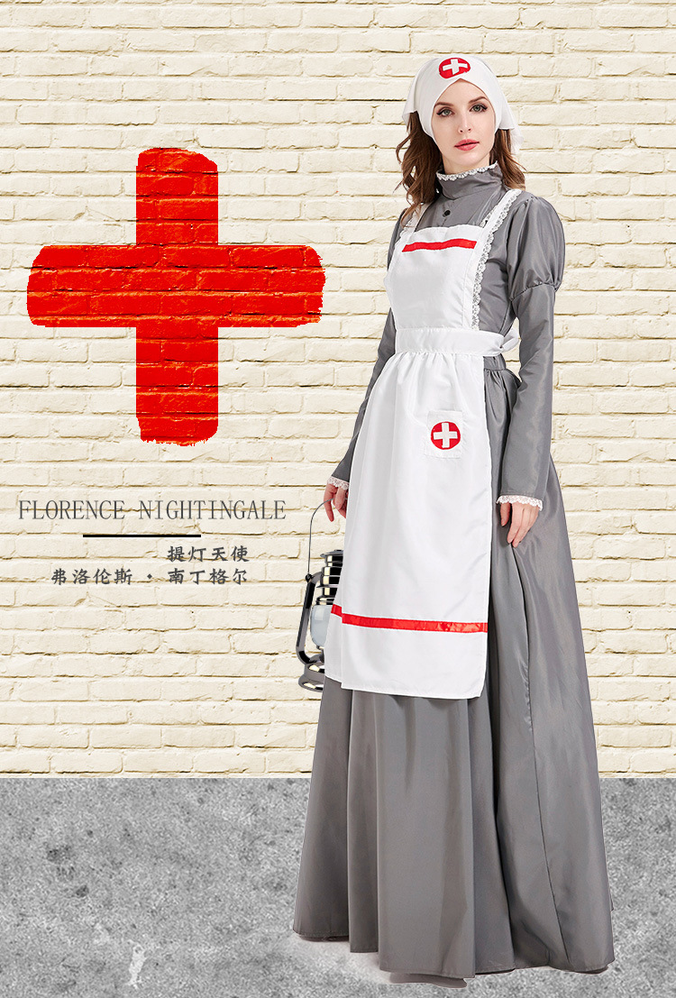Halloween costume carnival, 19th-century European nurse costume, Florence Nightingale performance costume