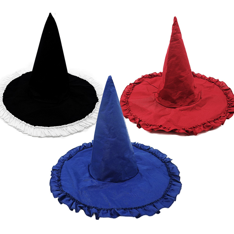 Halloween Accessories Lolita Japanese Style Maid/Maid/Witch/Magic Hat Tricolor Ruffled Lace Solid Color Pointed Hat