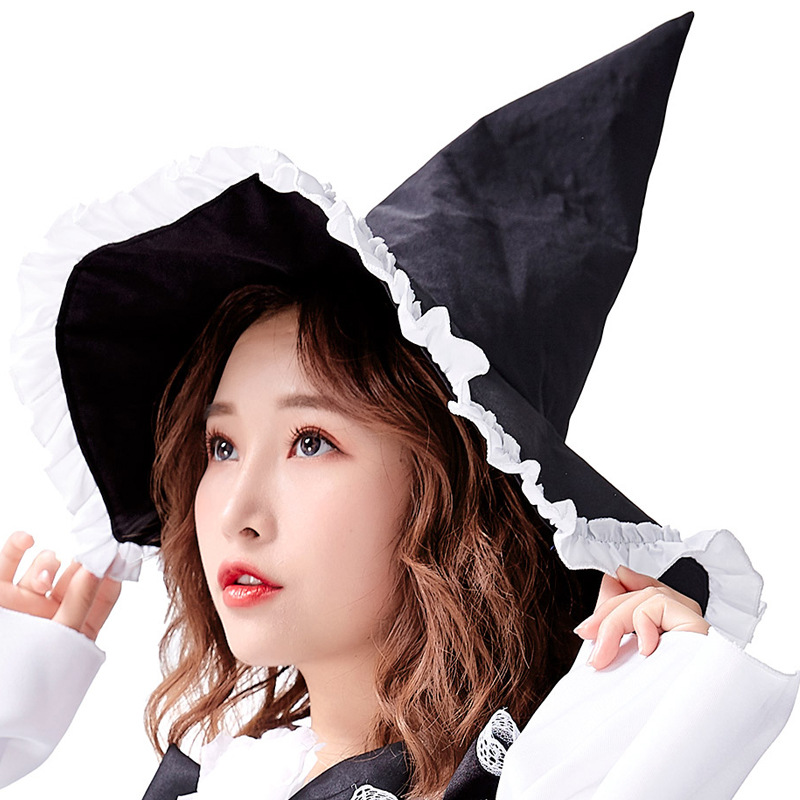 Halloween Accessories Lolita Japanese Style Maid/Maid/Witch/Magic Hat Tricolor Ruffled Lace Solid Color Pointed Hat